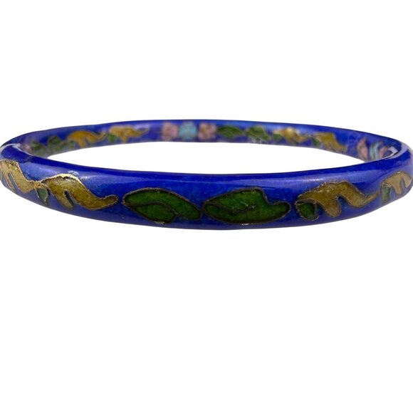 Cloisonné Womens Blue Enamel Floral Bangle Bracelet Various Metal Handmade - Picture 6 of 8